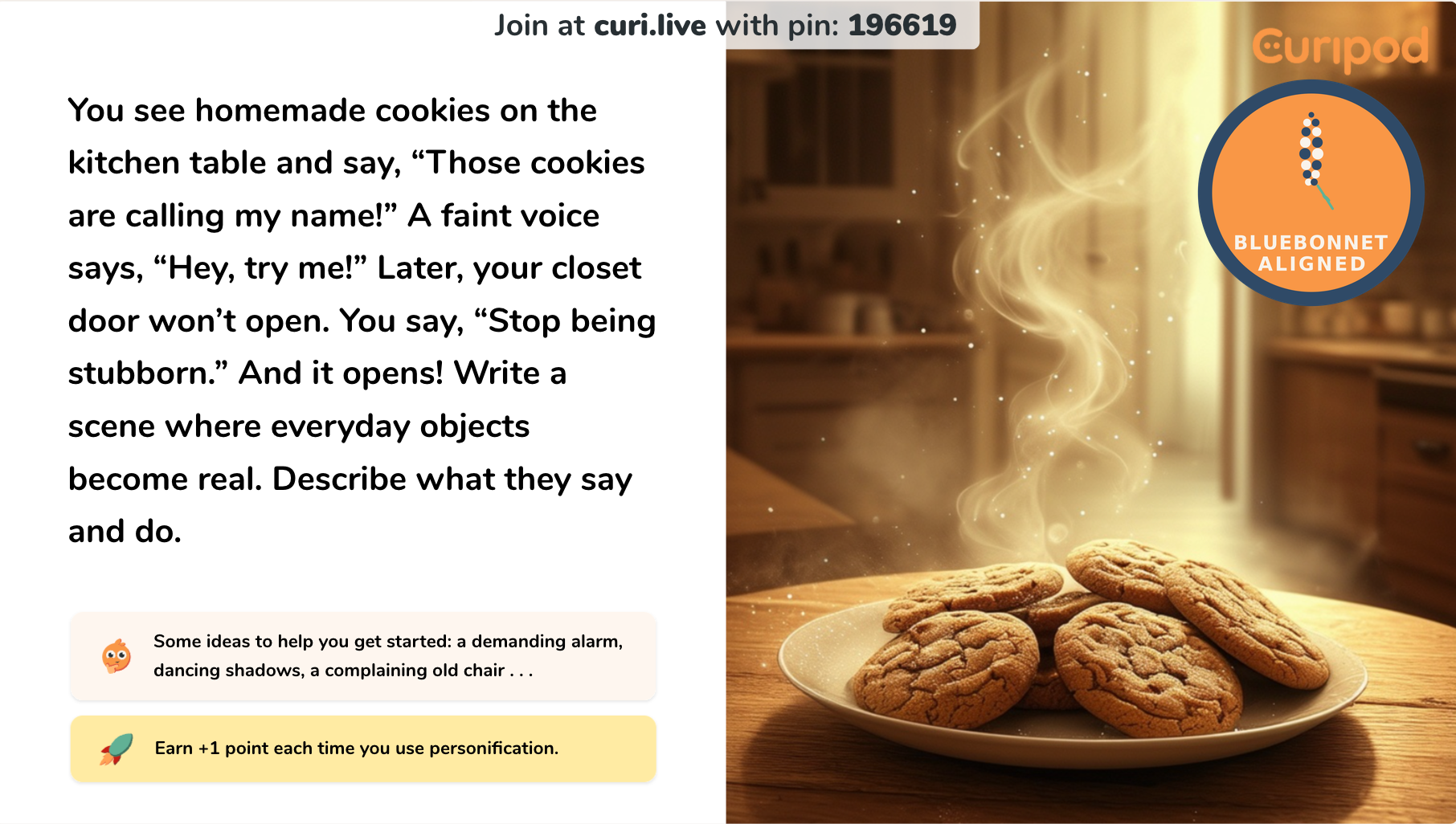 Curipod skill-practice slide with AI feedback on a student response